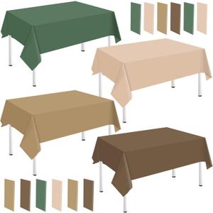 Whaline 12Pcs Woodland Themed Plastic Tablecloth Rectangle Table Cover Sage Green Brown Waterproof Table Cloth for Forest Party Decoration Supplies, 54 x 108 Inch