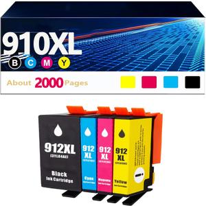 910XL Ink Cartridges Replacement for HP 910xl Ink Cartridges Combo Pack with OfficeJet Pro 8025e 8015e 8028e 8035e 8025 8035 8020 Printer (Black, Cyan, Magenta, Yellow)