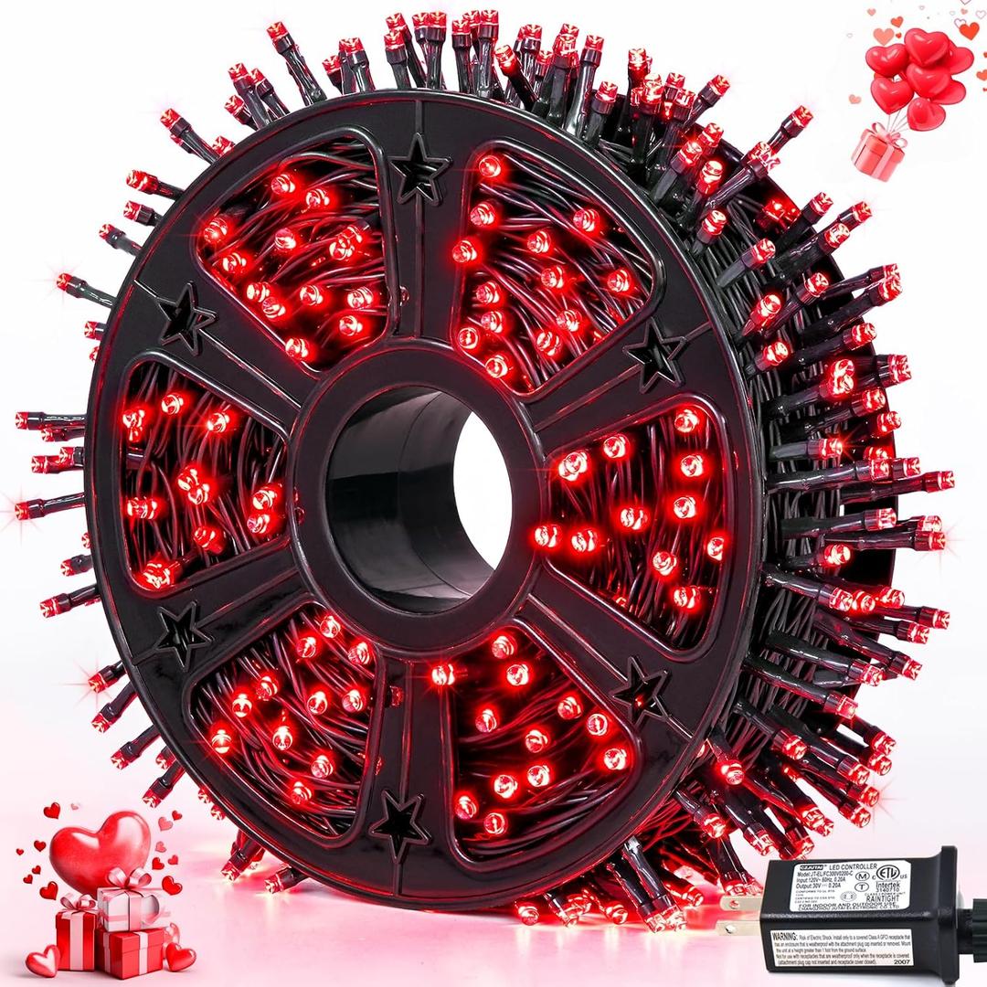 JMEXSUSS 500 LED Red Valentines Day Lights Outdoor, 173ft Christmas Lights Plug in, Waterproof 8 Modes Red String Light for Tree Party Xmas Holiday Valentines Day Decorations