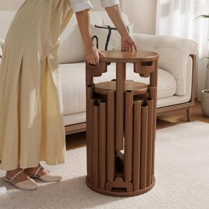 Stackable Stools Set of 6,6-in-1 Wood Stool,Round Wooden Stools with Anti-Slip Foot Pads for Kitchen,Bedroom,Living Room,Bar,No Assembly Required Durable and Space-Saving Design,18 inch (Walnut)