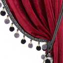 Luxury Velvet Curtains with Tassel Trim, Vintage Bohemian Style, Blackout Drapes with Decorative Tiebacks for Living Room or Bedroom (Burgundy, (52W84L)2)