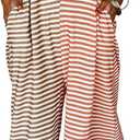 Womens Striped Sleeveless Jumpsuit Button Down Wide Leg Jumpsuit One Piece Rompers with Pockets (X-Large, Apricot)