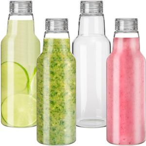 34oz Glass Bottles for Juicing, Juice Bottles with Lid Mason Jars, Glass Jar with Lid, Milks, Beverage Storage, Clear Mason Jars with Lids for Pickles, Jams, Food Storage (4)