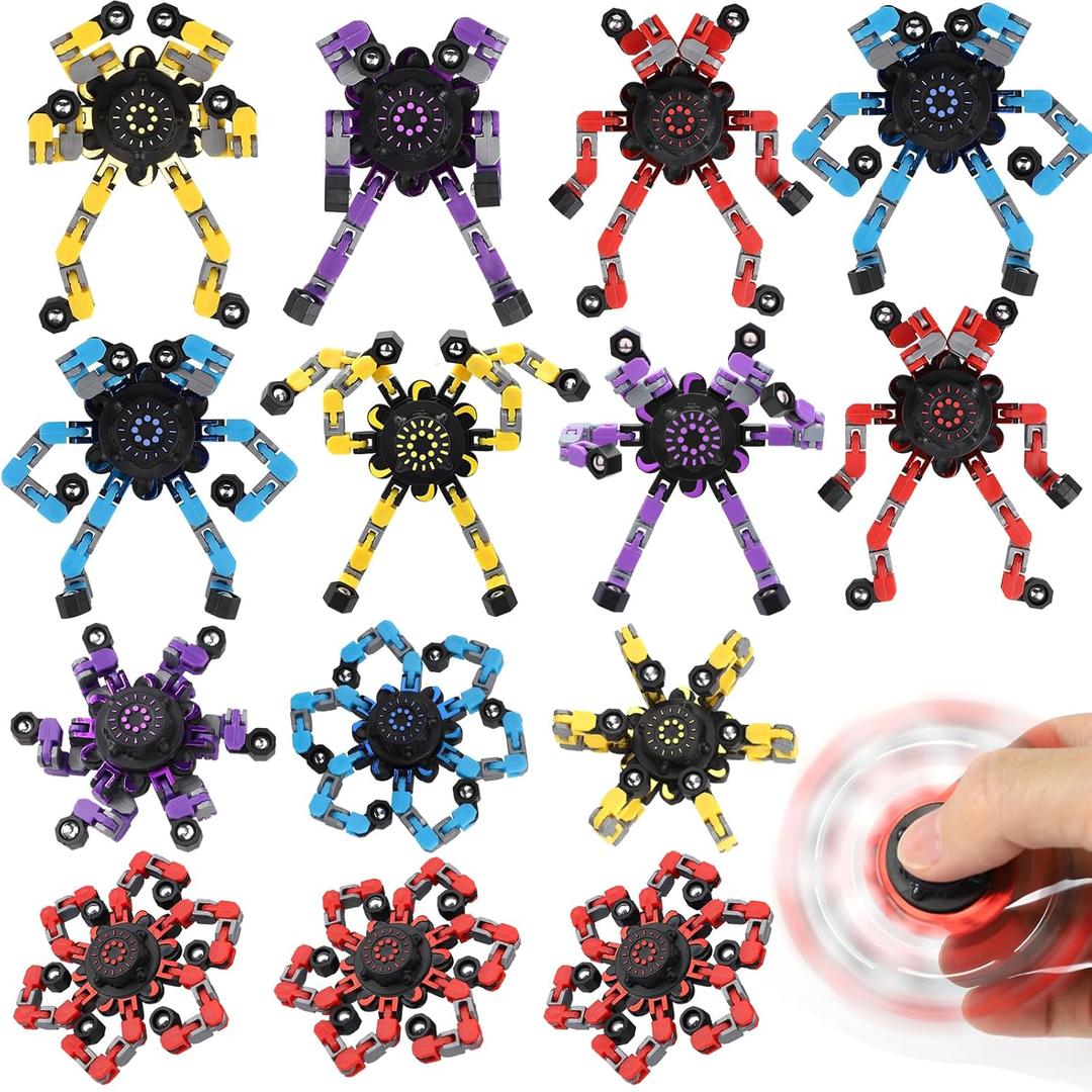 Dilabnba Valentines Day Gifts for Him Teen Boy, 15PCS Fidget Spinner Transformable Chain DIY Robot Toys Party Favor for Teen Girls Boys, Stress Relief Gyro Kids Easter Basket Stuffer