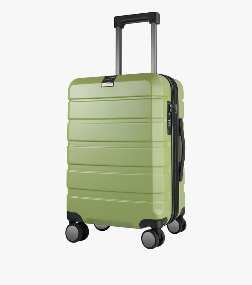 KROSER Hardside Expandable Carry On Luggage with Spinner Wheels & Built-in TSA Lock, Durable Suitcase Rolling Luggage with USB Port, Carry-On 20-Inch, Green