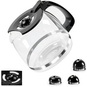 12-Cup Glass Coffee Carafes Replacement Pot 49902 Compatible with Hamilton Beach FlexBrew 12 Cup Coffee Carafe Maker 49904, 49915, 49905, 1 Pcs Carafe+3 Buckles