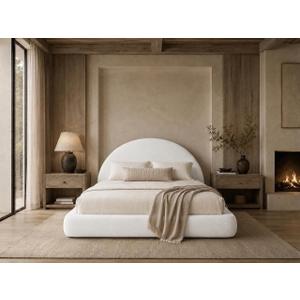 Round Bed – Washable Zip Cover - Upholstered Linen Premium Soft Foam - Modular Minimalist Modern - Half Circle Moon - Sold Sold Separately (White Linen Premium, King Base)
