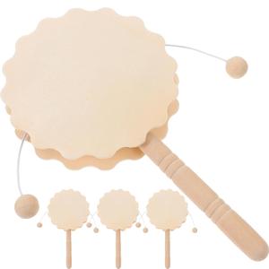 Ciieeo Wooden Rattle Drum DIY Painting Kit Unfinished Musical Instrument for Kids Montessori Educational Toy 6.7 Inch Handheld Shaker Drum