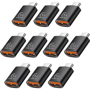 Pastall 10 Pack 10Gbps/120W USB C to USB3.1 Adapter,Black Type C Male to USB Female Adapter for Smartphone, PC, Laptop, Tablet, Keyboard etc.