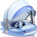Mambobaby Baby Float with Canopy & Tail Non-Inflatable Baby Swim Float Upgrade Soft Infant Pool Float Sun Protection Newborn Pool Float 3-24 Months Skin-Friendly Material for Toddler Boys Girls (SHARK BLUE)