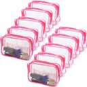 Tbestmax 10 Pcs Clear Cosmetic Bags Small Makeup Bags Portable Waterproof Travel Toiletry Bags Organizer Rose Red, 7.5"x 4.8"x 2.3"