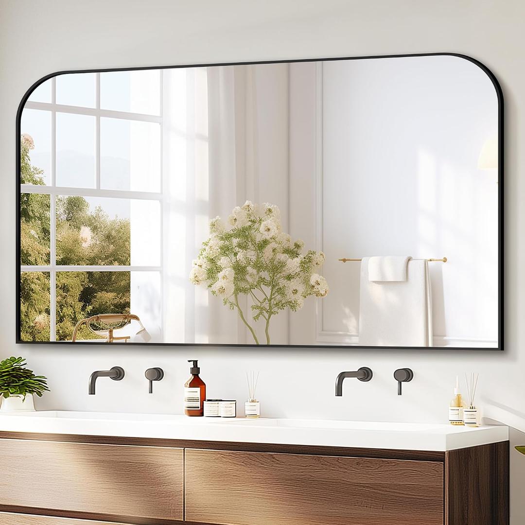 Delma Bathroom Vanity Mirror,30" x 50" Black Metal Framed Wall Mirror for Over Sink, Living Room, Bedroom,Entryway Decor