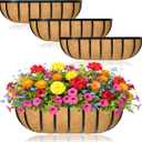 Window Box Railing Planter with Coco Liner 4 Pack 24 Inch Metal Hanging Flower Planter Deck Railing Planters Boxes for Balcony Outdoor Plants Fence Porch Patio