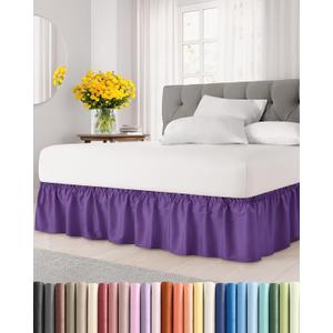 Wrap Around Dust Ruffle Bed Skirt - Purple - for Full Size Beds with 12 Inch Drop - Easy Fit Elastic Strap - Adjustable Pleated Bedskirt w/Brushed Fabric - Wrinkle Free - for Women, Men, Kids & Teens