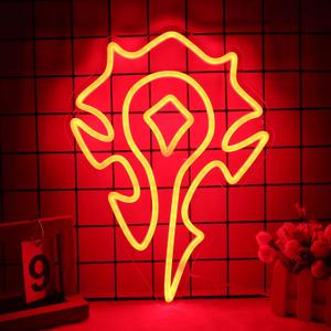 Red-Horde Neon Sign World of War Craft Themed Neon Lights Light Up Your Game Fantasy World for Wall Decor Kids Room Bedroom Teens Room Game Deco