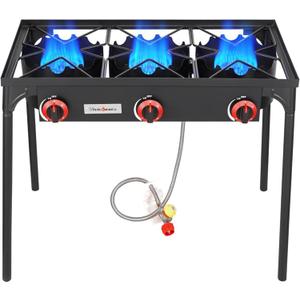 Vivicreate 3 Burner High pressure Propane Stove, 28 Inch Tall Camping Stove with cast iron burner 105000 BTU power, Stable Legs for Outdoor Use