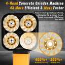 4-Head Concrete Grinder Machine with Handle & Auxiliary Wheels, 3800W Motor