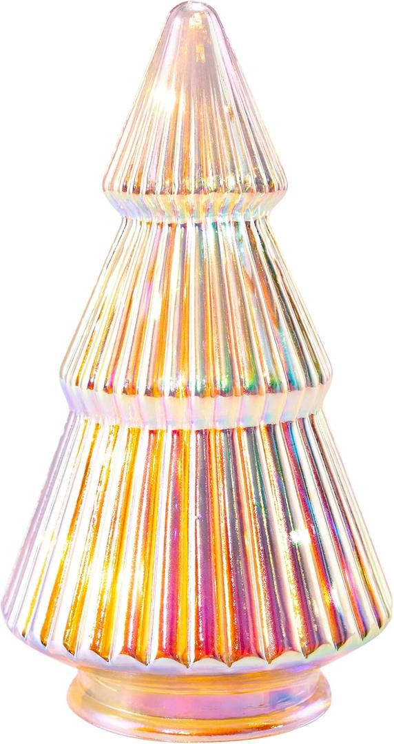 Tower Glass Christmas Tree - Colorful Tabletop Holiday Decoration, 7.5 in Colorful Tree for Home and Christmas Decor