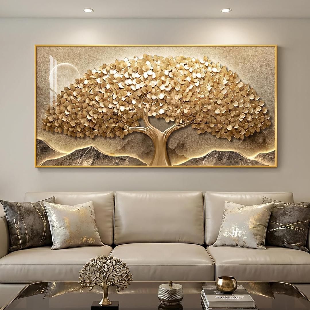 Large Framed Gold Tree of Life Wall Art for Living Room, Modern Contemporary Golden Tree Painting Prints Artwork for Walls, Luxury Elegant Picture for Bedroom, Kitchen, Hallway, Office Wall Decor, 30x60