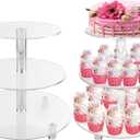 3 Tiers Round Cupcake Stand, Acrylic Cake Tower Stand Holder Macaron Display Rack Cookie Candy Buffet Desserts Platter with Base for Baby Shower, Birthday Party, Wedding, Party (3-Tiers with Base)
