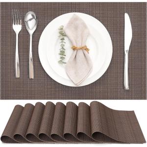 Myir JUN Placemats Set of 8, Vinyl Woven Placemats Place Mats Indoor Set of 8 Washable Table Mats Non-Slip Place mats for Dining Table (Coffee, Set of 8)