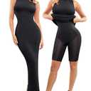 Popilush Shapewear Dress Built in Bra - Maxi Bodycon Dresses Mock Neck Sleeveless Summer Dress for Women Black XXL