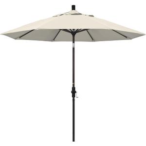 California Umbrella 9' Round Aluminum Market Umbrella, Crank Lift, Collar Tilt, Bronze Pole, Antique Beige Olefin