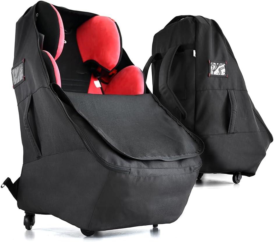 Car Seat Travel Bag With Wheels Car Seat Bag For Airplane Padded Adjustable Strap Car Seat Carrier Car Seat Travel Cover With Wheels (Black), large size