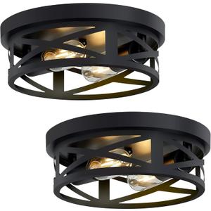 Flush Mount Ceiling Light Fixture,Black 2-Light Hallway Light Fixtures Ceiling,Light Fixtures Ceiling Mount for Farmhouse,Kitchen,Hall,Bedroom,Bathroom (2 Pack) (10.63inch)