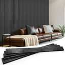 Wood Slat Wall Panels 4 Pack 94.5" x 7.9", Acoustic Wooden Panel for Wall, Soundproof 3D Fluted Panels for Interior Wall Decor, Living Room, Bedroom - Black (Cover Approx.21 sq.ft)