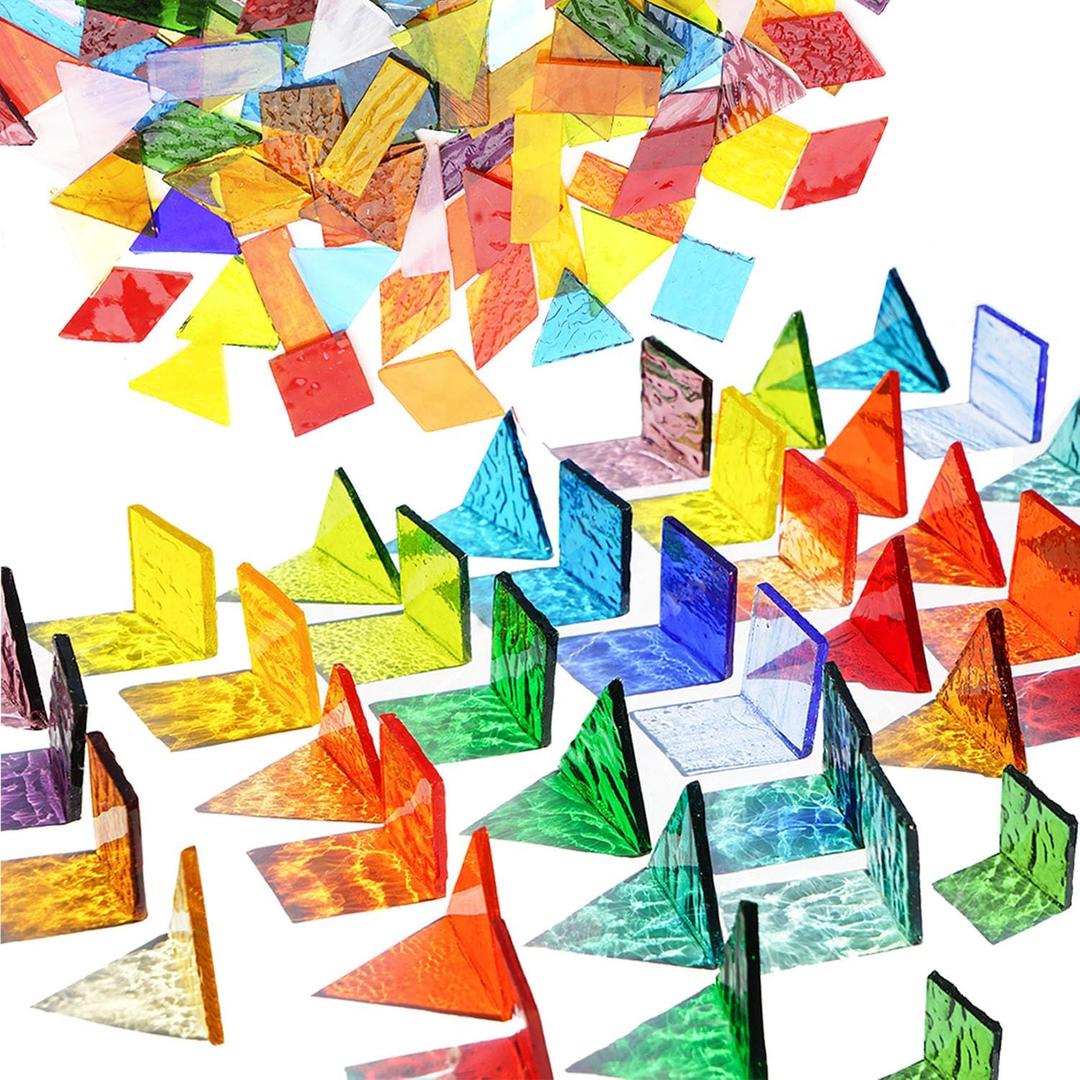 Lanyani Extra-Large Size Transparent Glass Mosaic Tiles for Crafts, Textured Stained Glass Mosaic Tiles Pieces 2 Pounds Bulk, Vibrant Cathedral Tiles for Mosaic DIY (XL/2lb /300pcs)