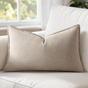 MIULEE Decorative Linen Pillow Covers 12x20 Inch Natural Linen Boho Farmhouse Neutral Couch Throw Pillows for Bed Pack of 1 Accent Modern Pillowcase Sofa Livingroom Home Decor