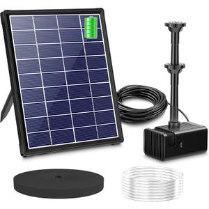 Biling 5.5W Solar Fountain for Bird Bath, DIY Solar Water Pump with 3000mAh Battery Backup Work All Day, 5ft Tubing 5 Nozzles for BirdBath, Small Pond, Fish Tank and Hydroponics