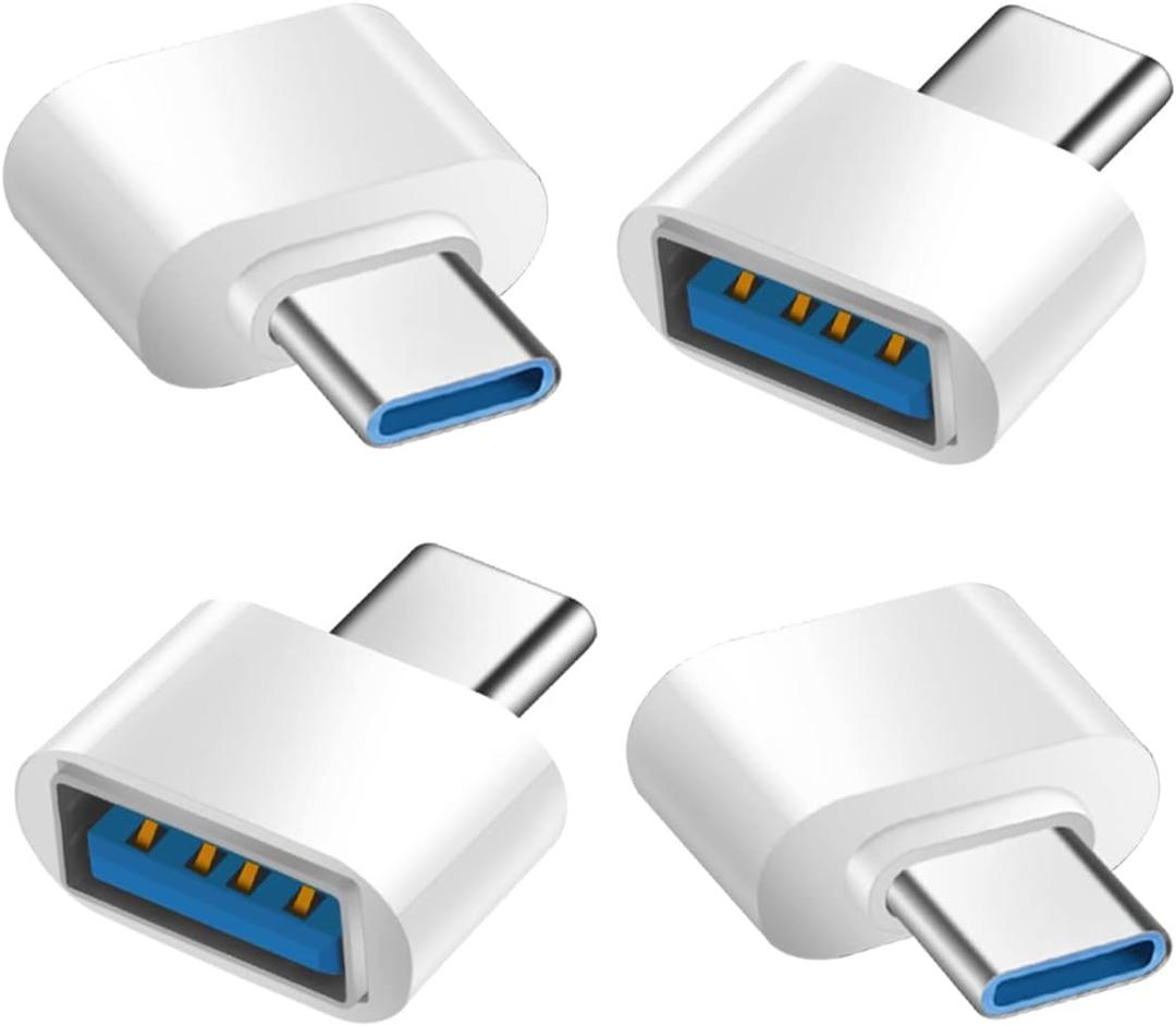 USB C to USB Adapter 4 Pack, USB Female to USB C Male OTG Adapter, USB Type C Adapter Compatible with MacBook Pro, iPhone 17/16/15, Samsung Galaxy, iPad, Type-C Phones, Laptops, Tablets (White)