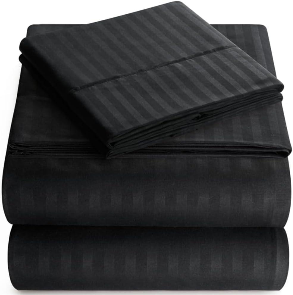 Elaine Karen Full Sheet Set - 4-Piece Striped Full Size Bed Sheets - Soft & Cooling Deep Pocket Full Bed Sheet Set - Wrinkle-Free Microfiber Bedding with 1 Fitted Sheet, 1 Flat Sheet, 2 Pillowcases (Black)