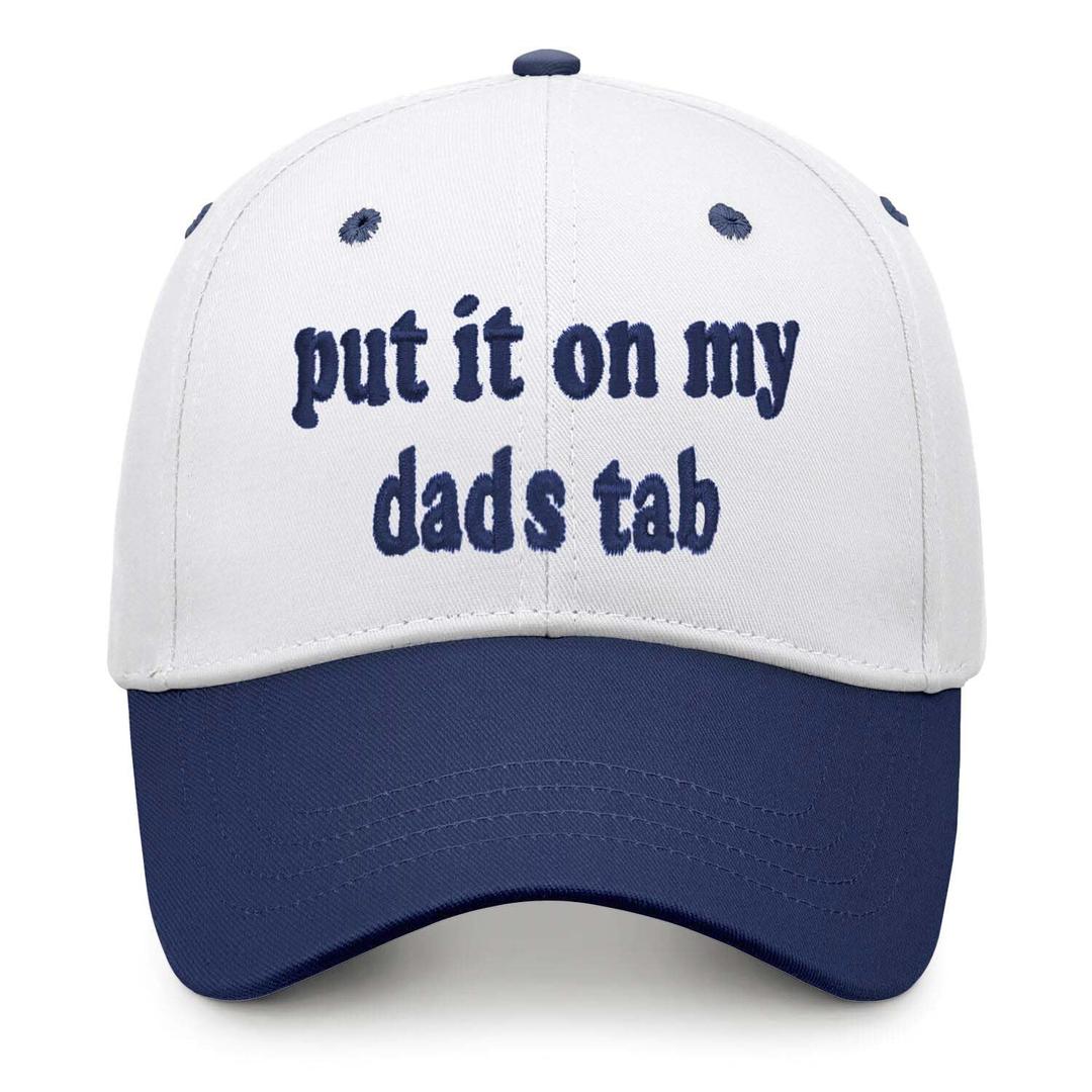 Put It On My Dads Tab Hat, Funny Vintage Trucker Hats Adjustable Cap for Men Women Classic Baseball Cap Navy-Blue (White)