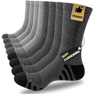 JOYNÉE 8 Pairs Mens Crew Athletic Work Long Socks Calf Cushioned Socks for Sports Running Workout Gym, 10-13