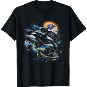 Orca in Space, Planets, Stars, Wall Lovers T-Shirt, S