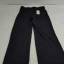 Womens Casual High Waist Straight Leg Pants Stretchy Button Business Dress Work Pocket Trousers (Large, Black)