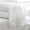 Ivory White Pillowcases with Eyelet Crocheted Lace Ruffles Pillow Shams Cotton Queen Size 20"X30" 2-Pack