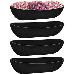 Riare 4 Pack 24 Inch Black Felt Window Box Liners- Fabric Trough Planter Basket Liners Replacement, Non-Woven Hanging Plant Liner for Wall Hanging Basket, Garden Fence Railing (Avoid Bird Nesting)