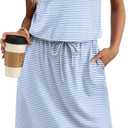 OFEEFAN Womens Summer Dresses Fashion Short Sleeve Crew Neck T Shirt Sundresses Casual Tie Waist with Pockets (M)