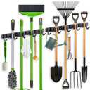 ZONGOOL 2 Pack Broom Holder Wall Mount, 4 Racks and 5 Hooks Mop Hanger Wall Mount Broom Organizer Stainless Steel Heavy Duty Garage Tool Racks for Home Kitchen Garden Laundry (Black)
