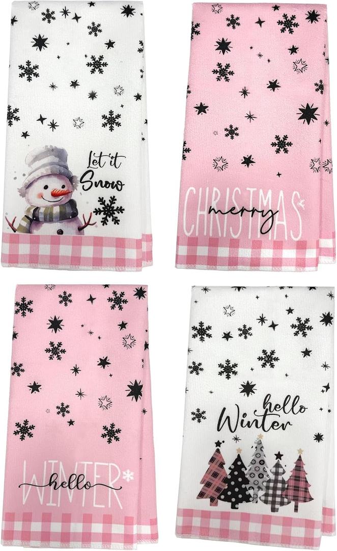 Snowman Xmas Trees Christmas Kitchen Towels Dish Towels, 18x26 Inch Daily Seasonal Winter Decoration Hand Towels Set of 4
