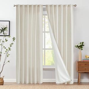 jinchan Room Darkening Linen Blend Curtains for Living Room 84 Inch Length Set of 2 Panels Curtains for Sliding Glass Doors, Farmhouse 50 Inch Wide Drapes with Rod Pocket Back Tab(50W x 84L, Ecru)