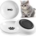 Cat Food Bowl,Healthy Ceramic Cat Bowls for Indoor Cats,Anti Whisker Fatigue Cats Dishes Set,Shallow Wide Kitten Plates for Food and Water,Non-Slip Silicone Bottom,3 Pack