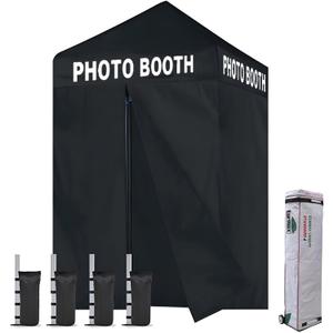 Eurmax USA 5'x5' Pop-up Canopy Portable Photo Booth Tent for Events Wedding Photobooth for Professional Photos Photo Studio Photo Booth System with Roller BagBonus 4 SandBags (Printed Black)