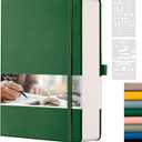 EMSHOI Dotted Journal Notebook, 320 Pages, A5 Small 5.75"x8.38", PU Leather Hardcover, 100 GSM Thick Paper, 5mm Dot Grid Notebook for Journaling, Planning, Drawing, Writing, Dark Green