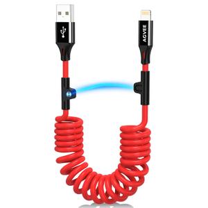 AGVEE 2 Pack 3ft Coiled Short USB to Lightning Charging Cable [MFI Certified] 3A Fast Charger Cord in Car for iPhone 14/13/12/11/XS/8/7/6/5 CarPlay, iPad, iPod, Red