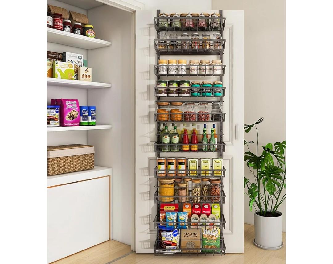 Mefirt 10-Tier Over The Door Pantry Organizer, Pantry Organization and Storage, Black Metal Hanging Adjustable Basket, Wall Spice Rack Seasoning Shelves, Home & Kitchen Essentials
